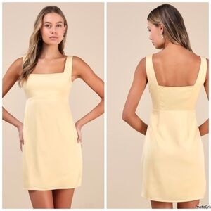 NWOT Lulu’s Truly the Cutest Light Yellow Satin Mini Dress L $49 Large